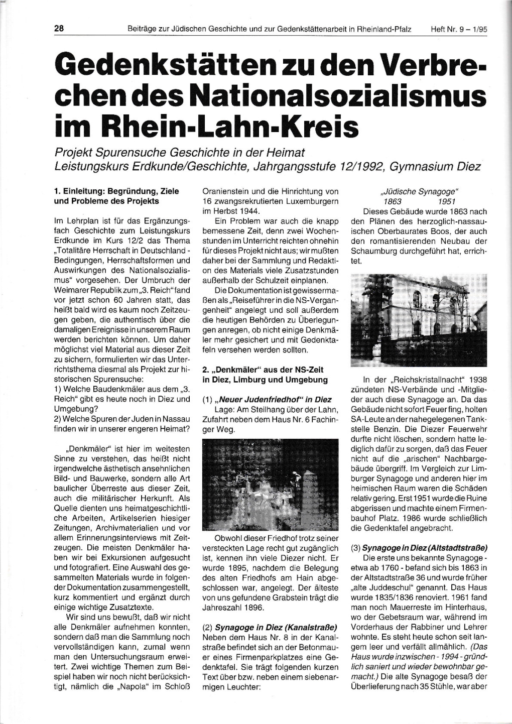 Chen Des Nationalsozialismus Im Rhein-Lahn-Kreis Projekt Spurensuche Geschichte in Der Heimat