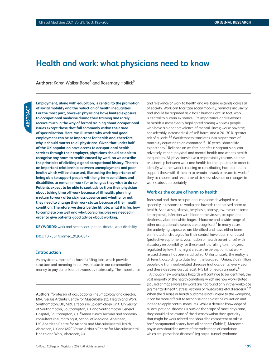Health and Work: What Physicians Need to Know