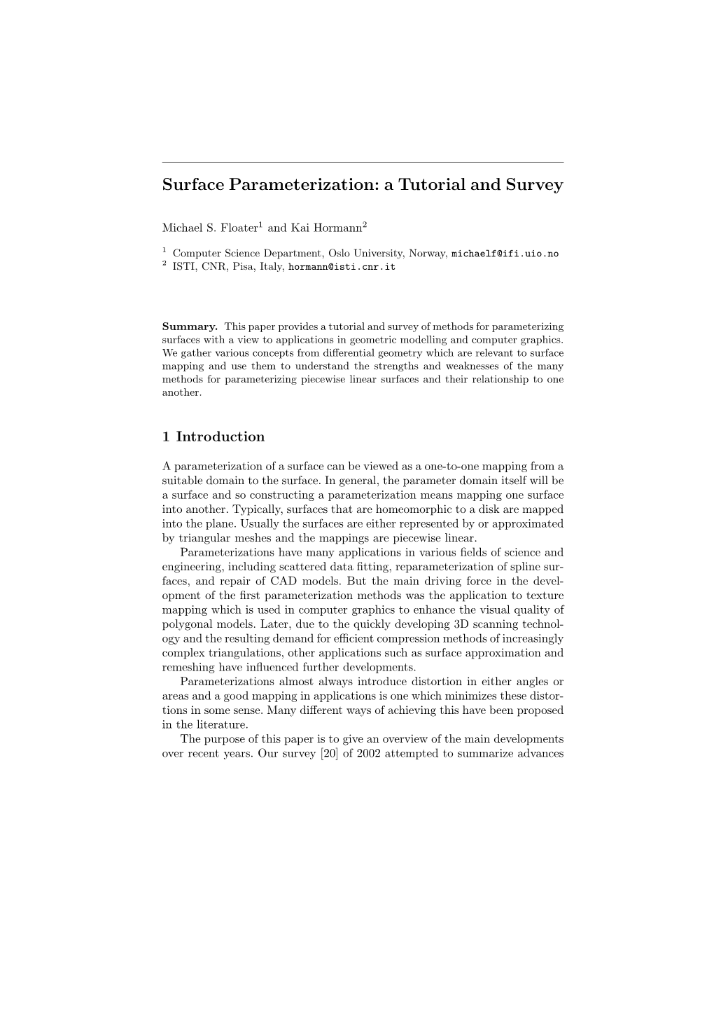 Surface Parameterization: a Tutorial and Survey