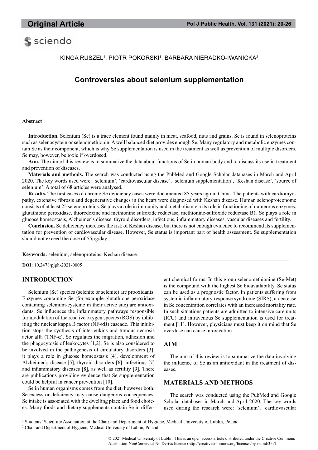 Controversies About Selenium Supplementation