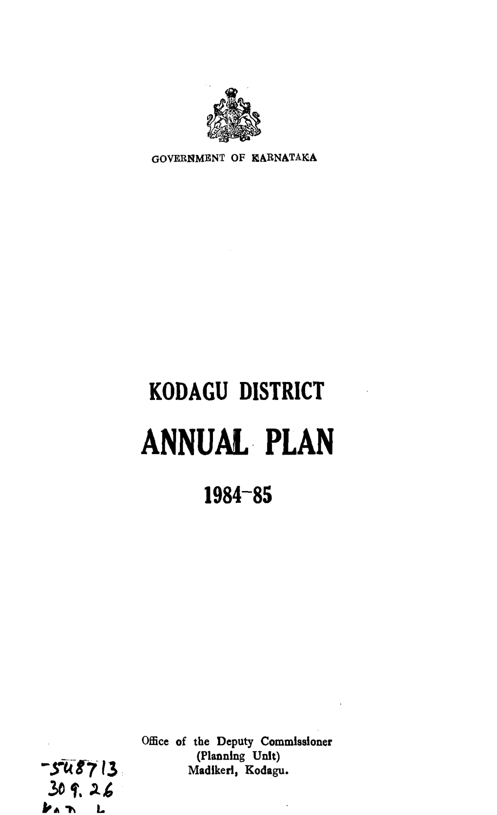 Government of Karnataka Kodagu District Annual