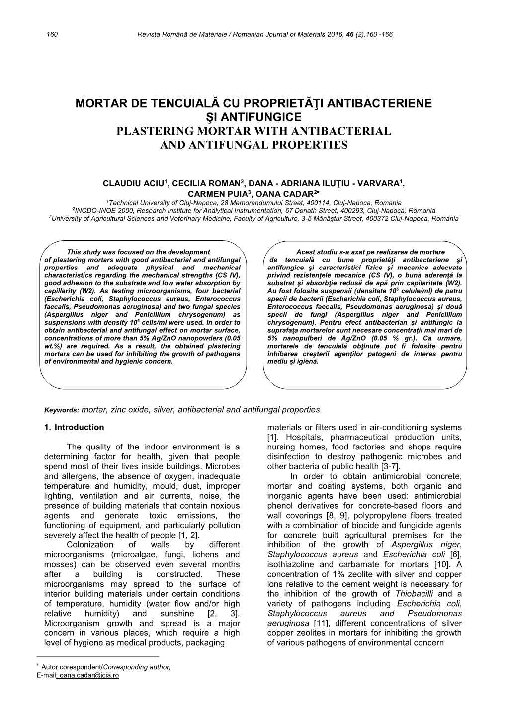 Revista Română De Materiale / Romanian Journal of Materials 2016, 46 (2),160 -166