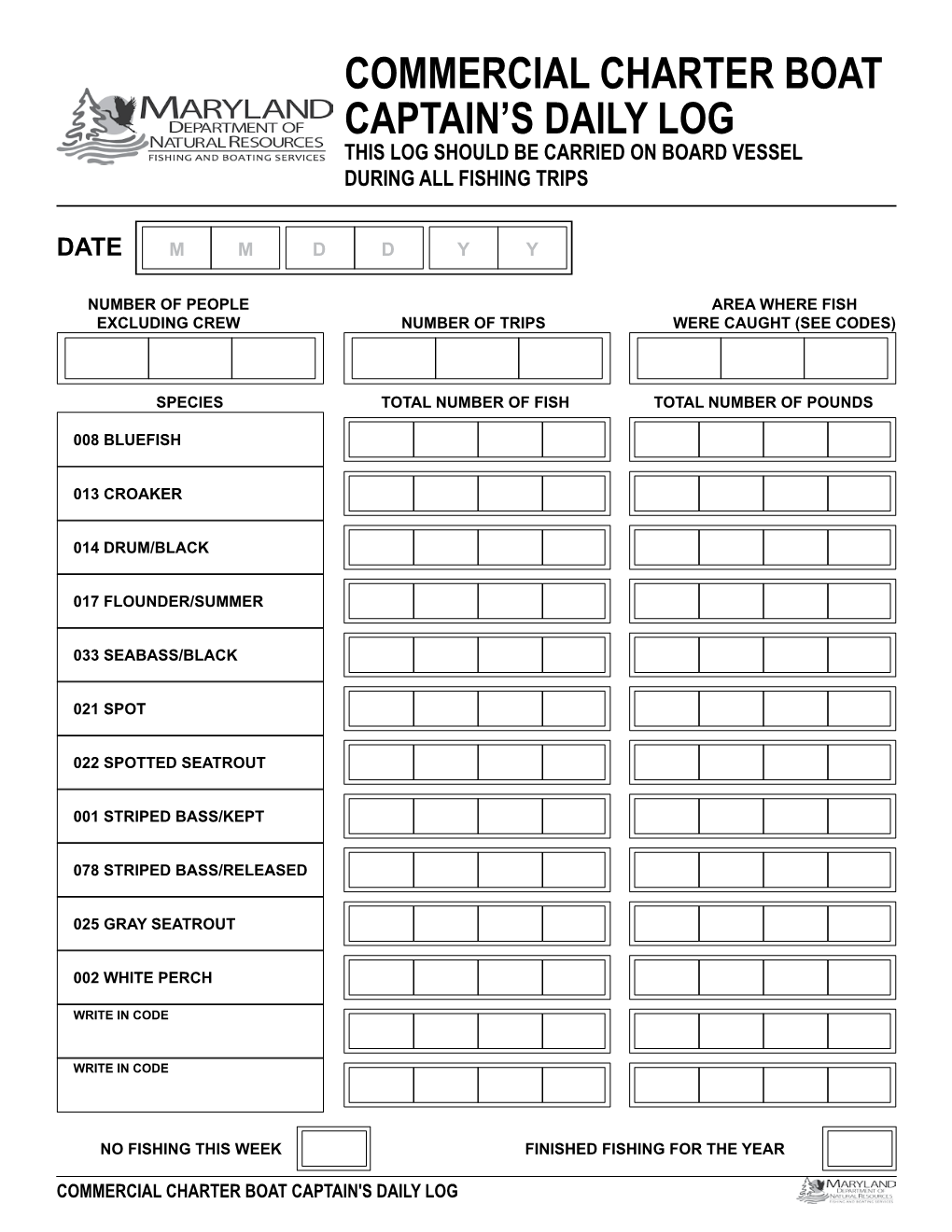 Commercial Charter Boat Captain's Daily