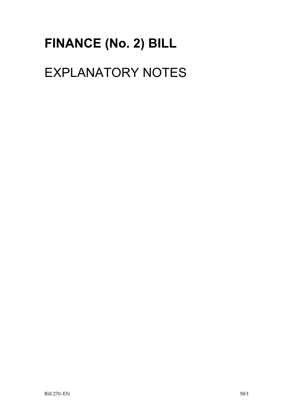 FINANCE (No. 2) BILL EXPLANATORY NOTES