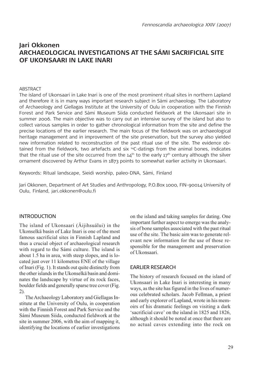 Archaeological Investigations at the Sámi Sacrificial Site of Ukonsaari in Lake Inari