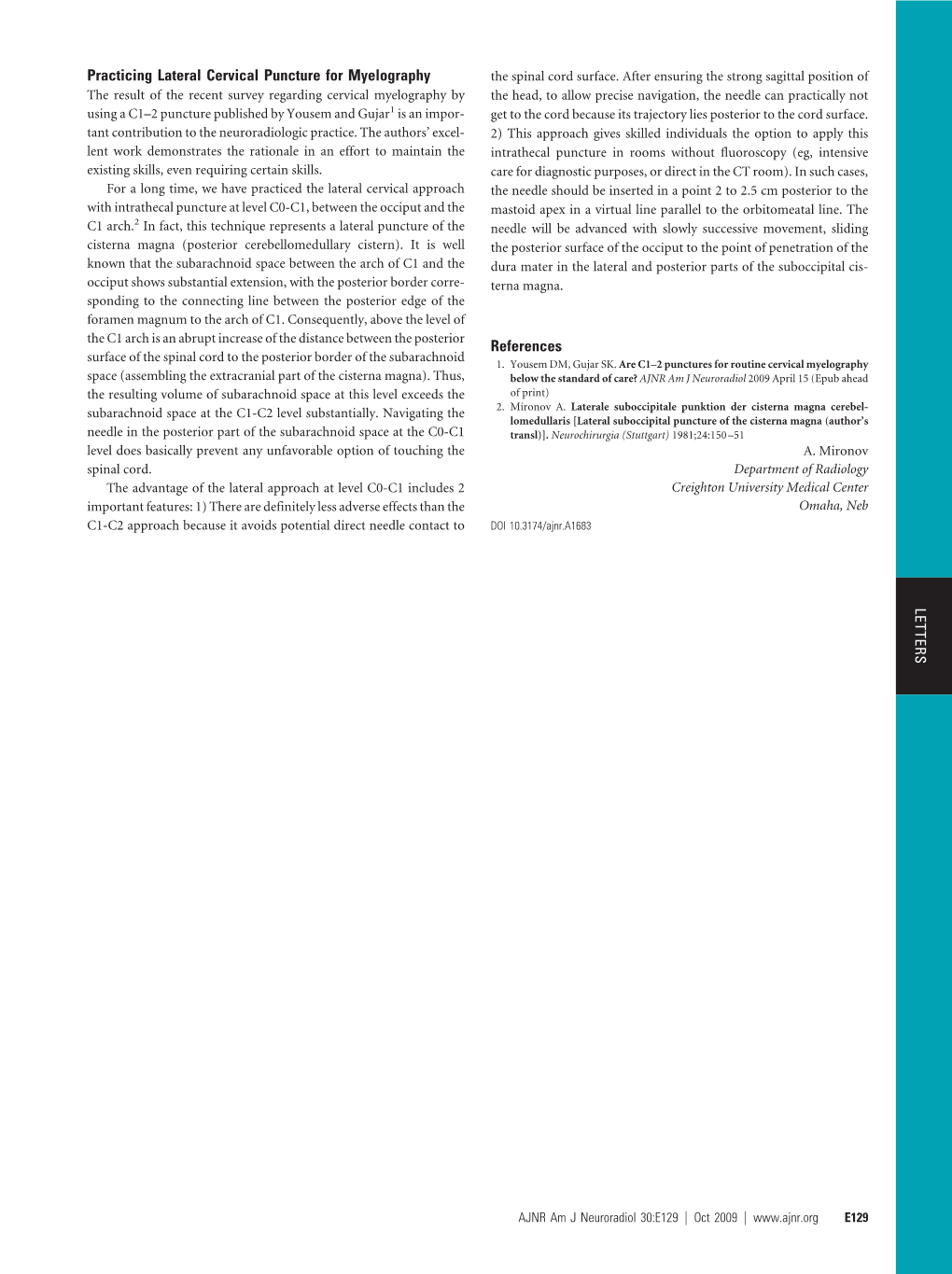 Practicing Lateral Cervical Puncture for Myelography References