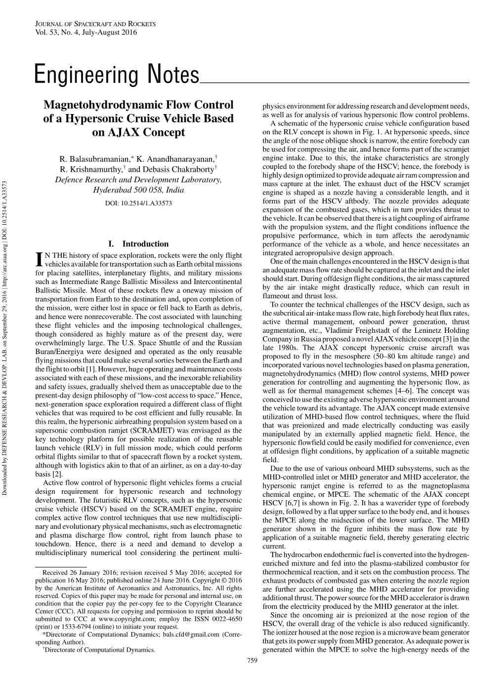 Magnetohydrodynamic Flow Control of a Hypersonic Cruise Vehicle