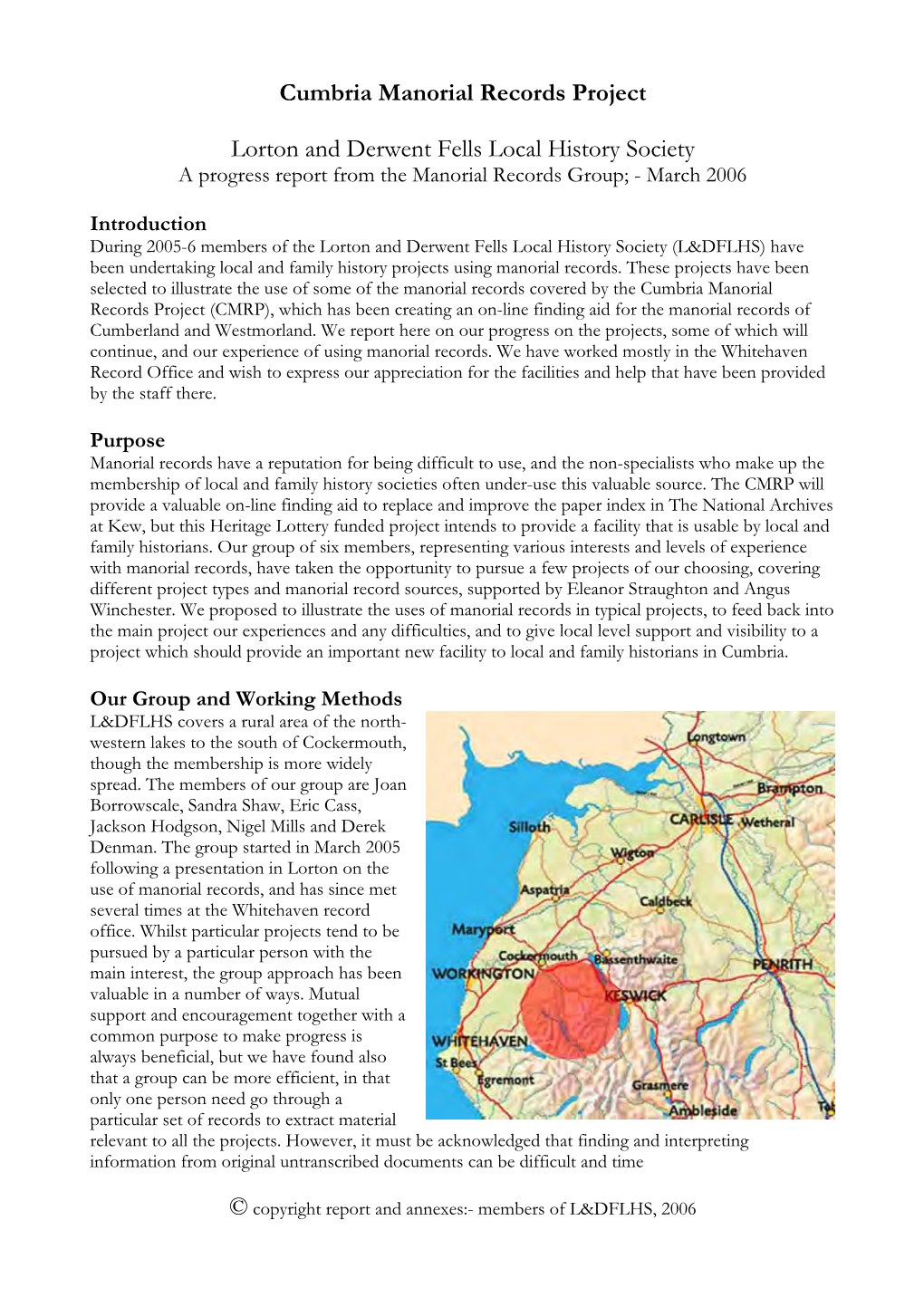 Cumbria Manorial Records Project Lorton and Derwent Fells Local History Society