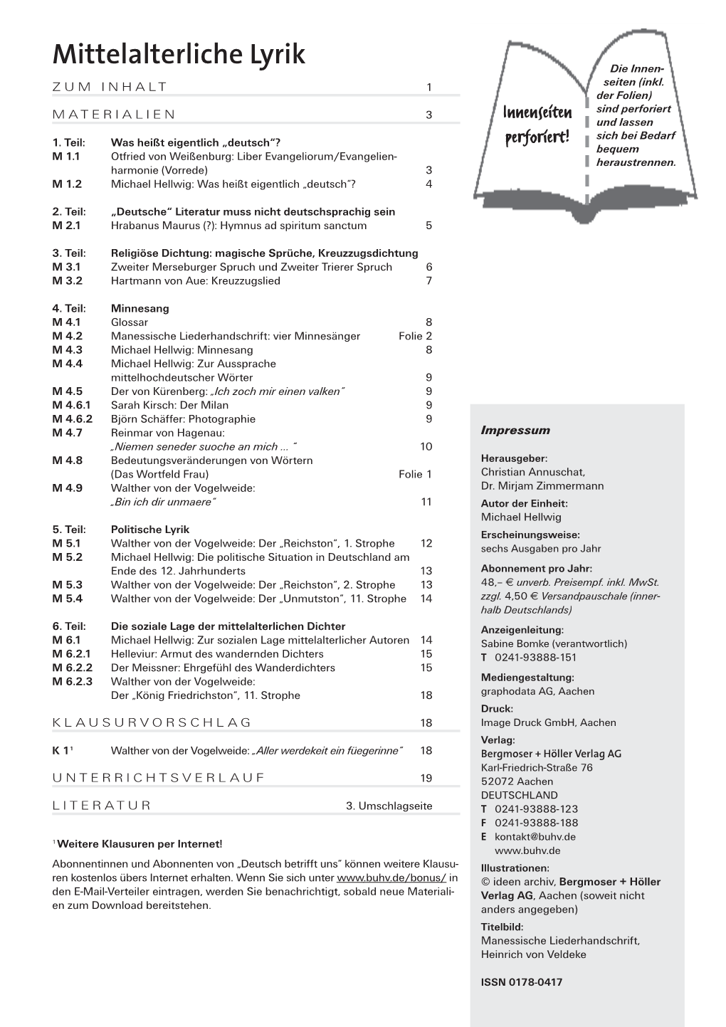 Mittelalterliche Lyrik Die Innen- ZUM INHALT 1 Seiten (Inkl