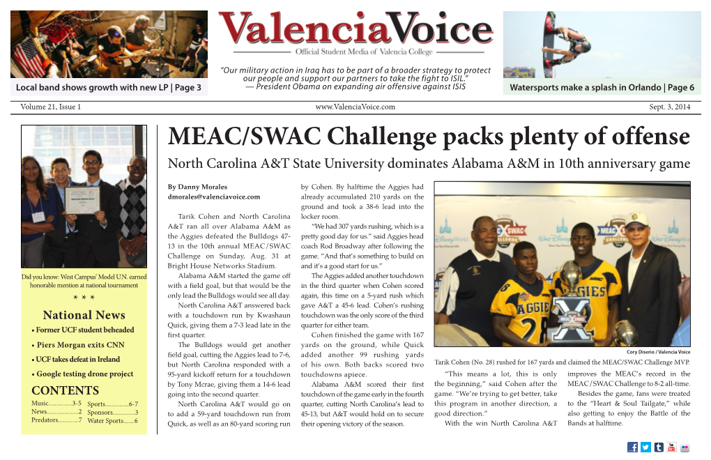 MEAC/SWAC Challenge Packs Plenty of Offense North Carolina A&T State University Dominates Alabama A&M in 10Th Anniversary Game