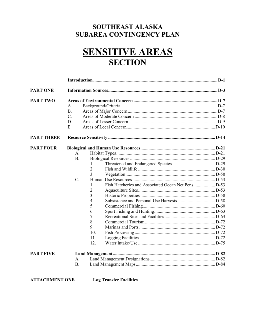 Sensitive Areas Section