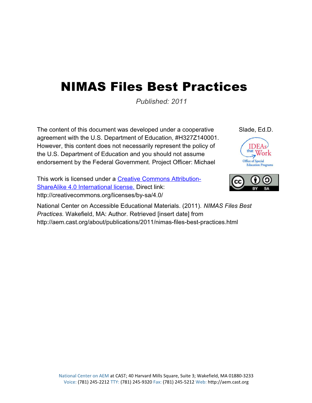 NIMAS Files Best Practices