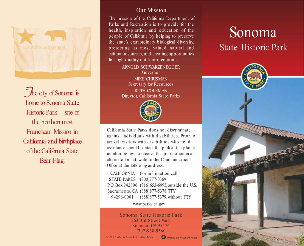 Sonoma State Historic Park—Site of the Northernmost Franciscan Mission in California State Parks Does Not Discriminate Against Individuals with Disabilities