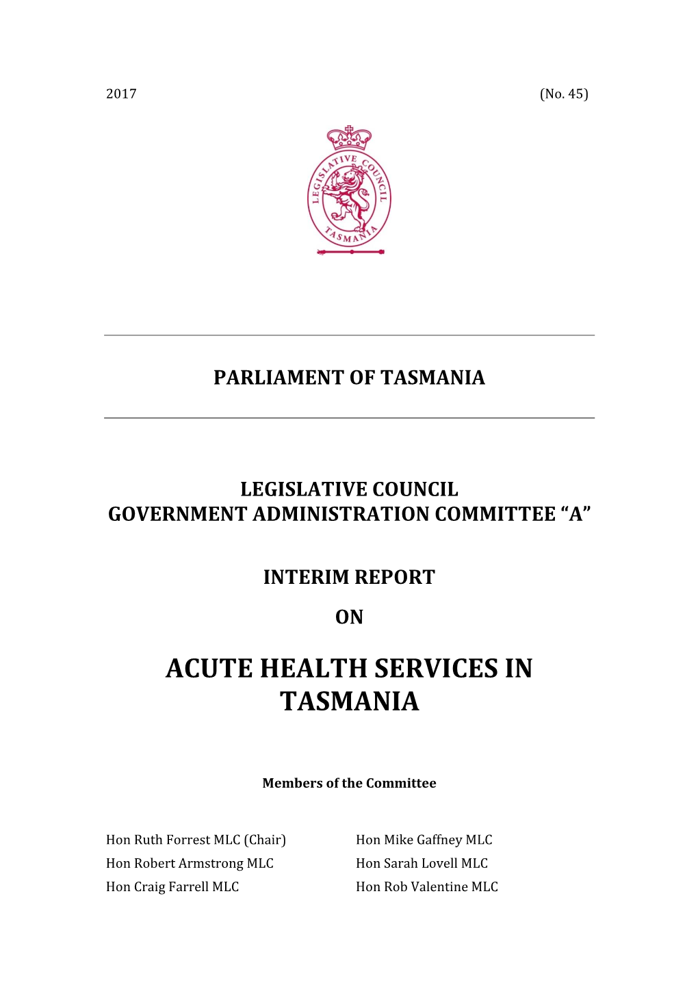 Acute Health Services in Tasmania