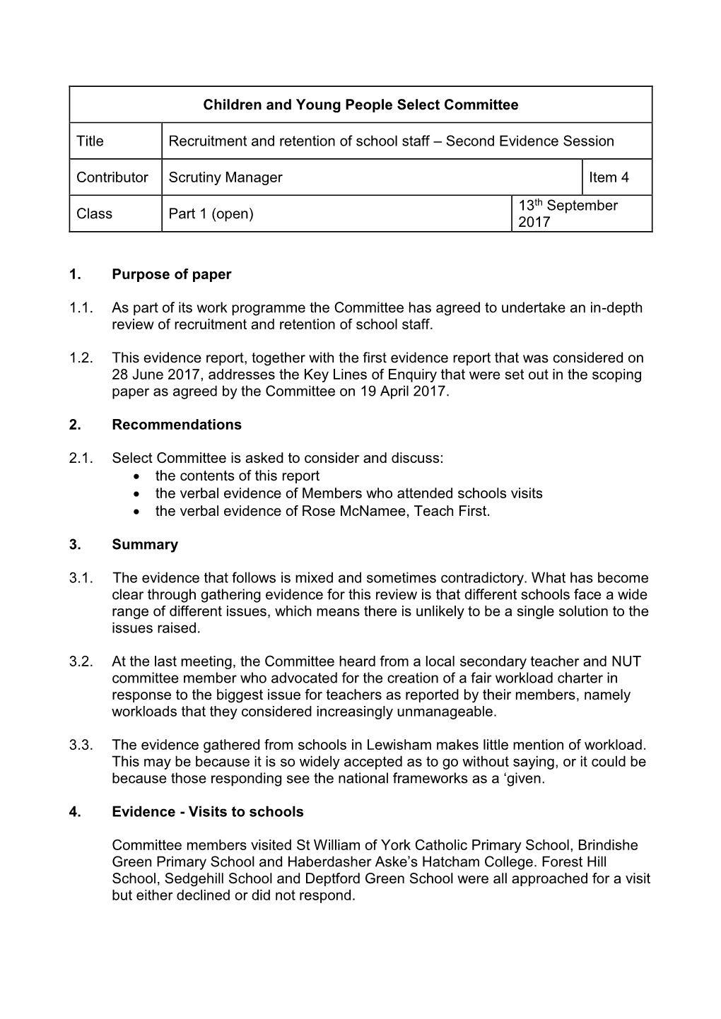 Children and Young People Select Committee Title Recruitment And