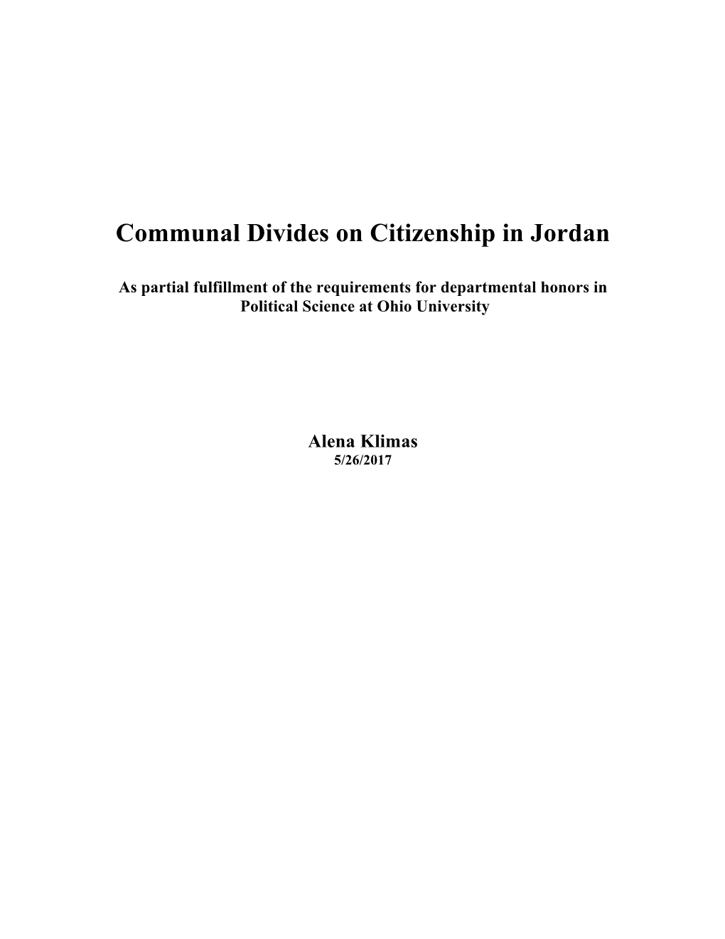 Communal Divides on Citizenship in Jordan