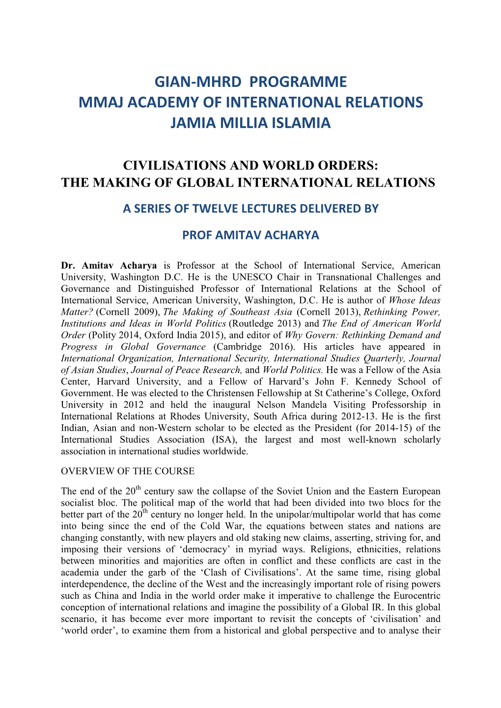 Gian-Mhrd Programme Mmaj Academy of International Relations Jamia Millia Islamia