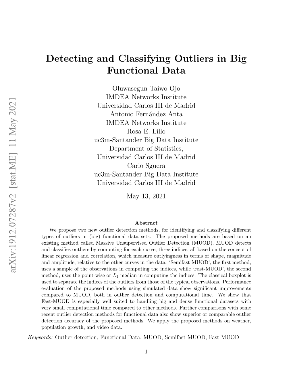 Detecting and Classifying Outliers in Big Functional Data