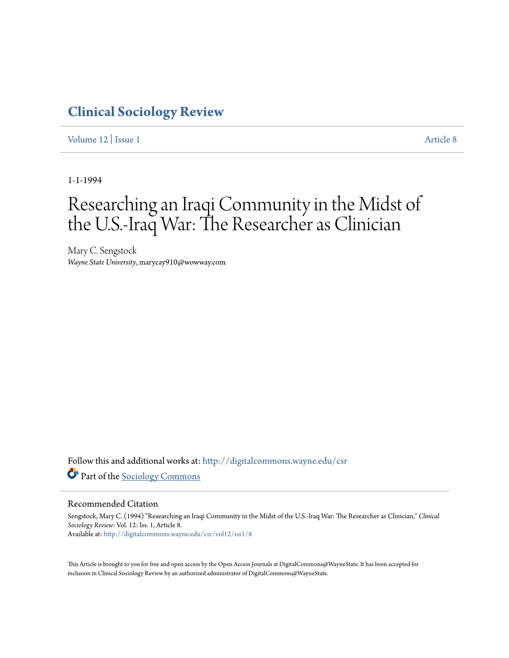 Researching an Iraqi Community in the Midst of the US-Iraq