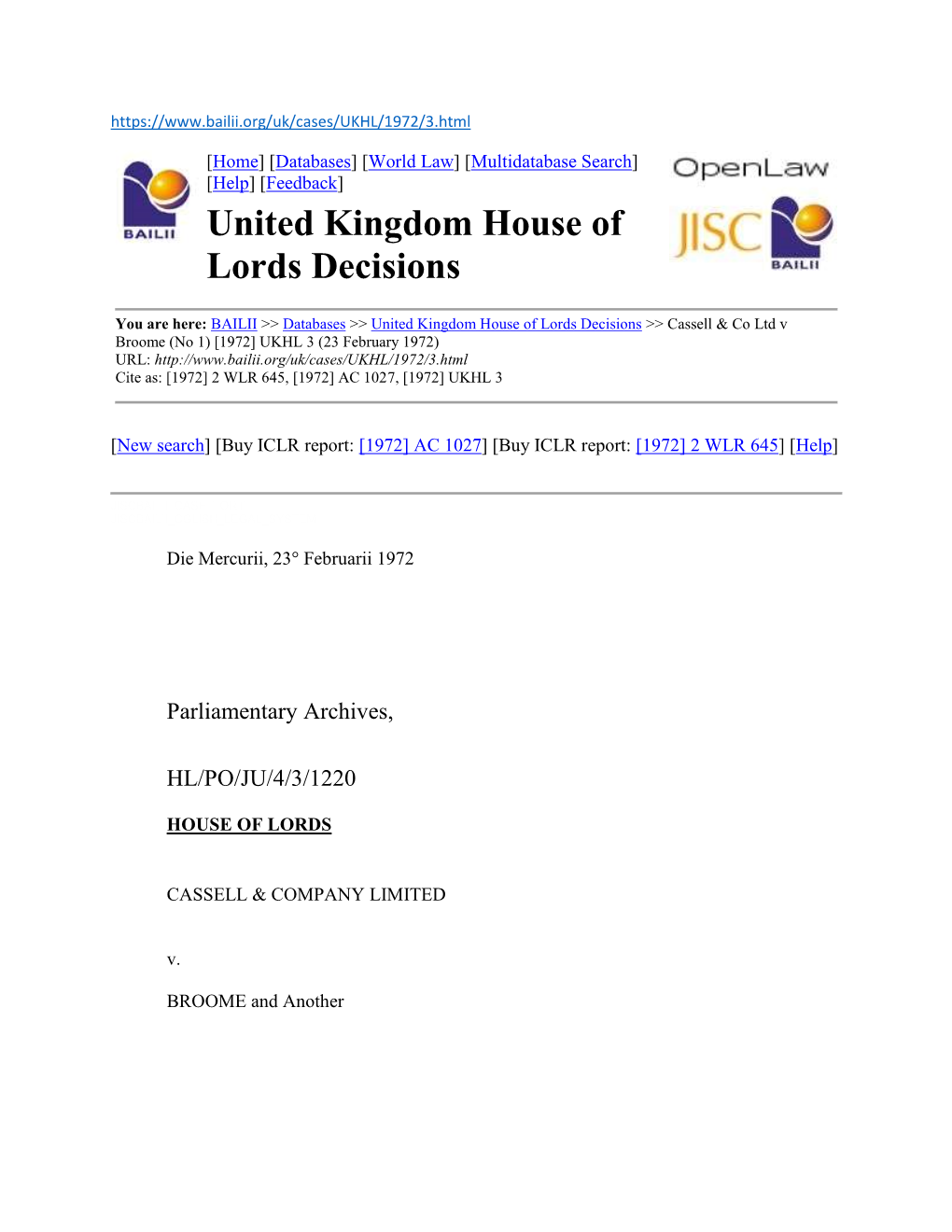 United Kingdom House of Lords Decisions