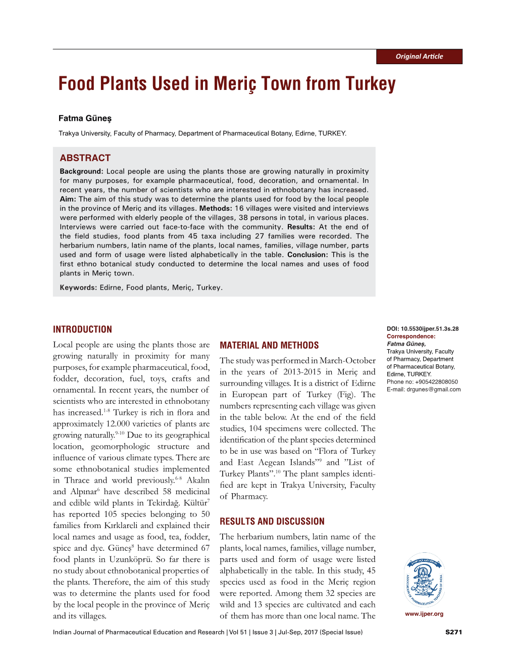 Food Plants Used in Meriç Town from Turkey