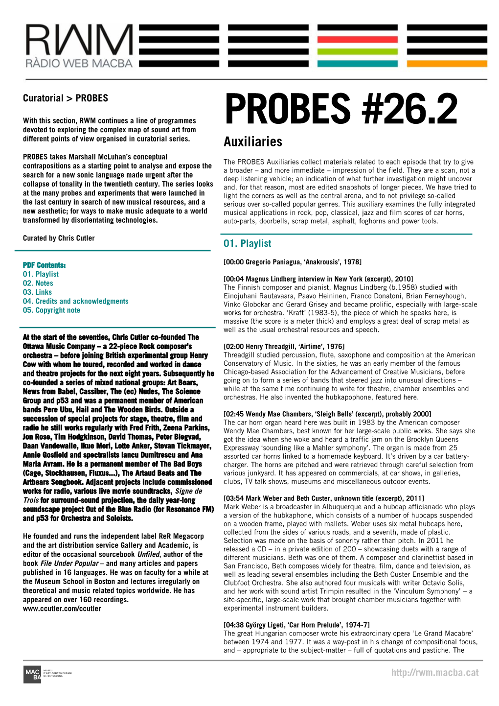 PROBES #26.2 Devoted to Exploring the Complex Map of Sound Art from Different Points of View Organised in Curatorial Series