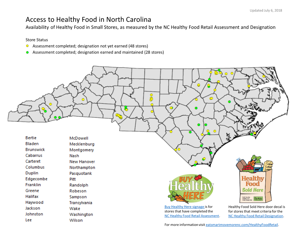 Access to Healthy Food in North Carolina Availability of Healthy Food in Small Stores, As Measured by the NC Healthy Food Retail Assessment and Designation