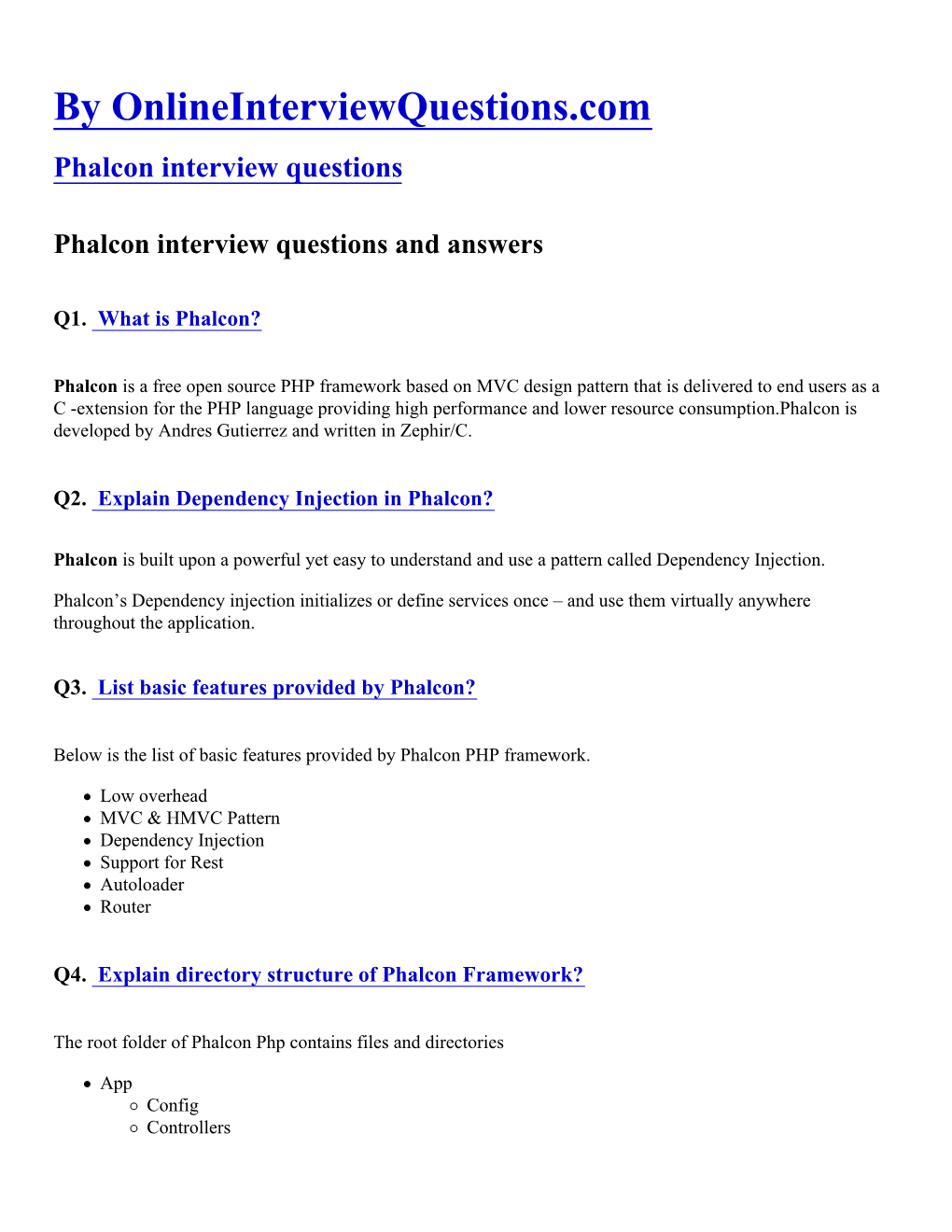 Phalcon Interview Questions