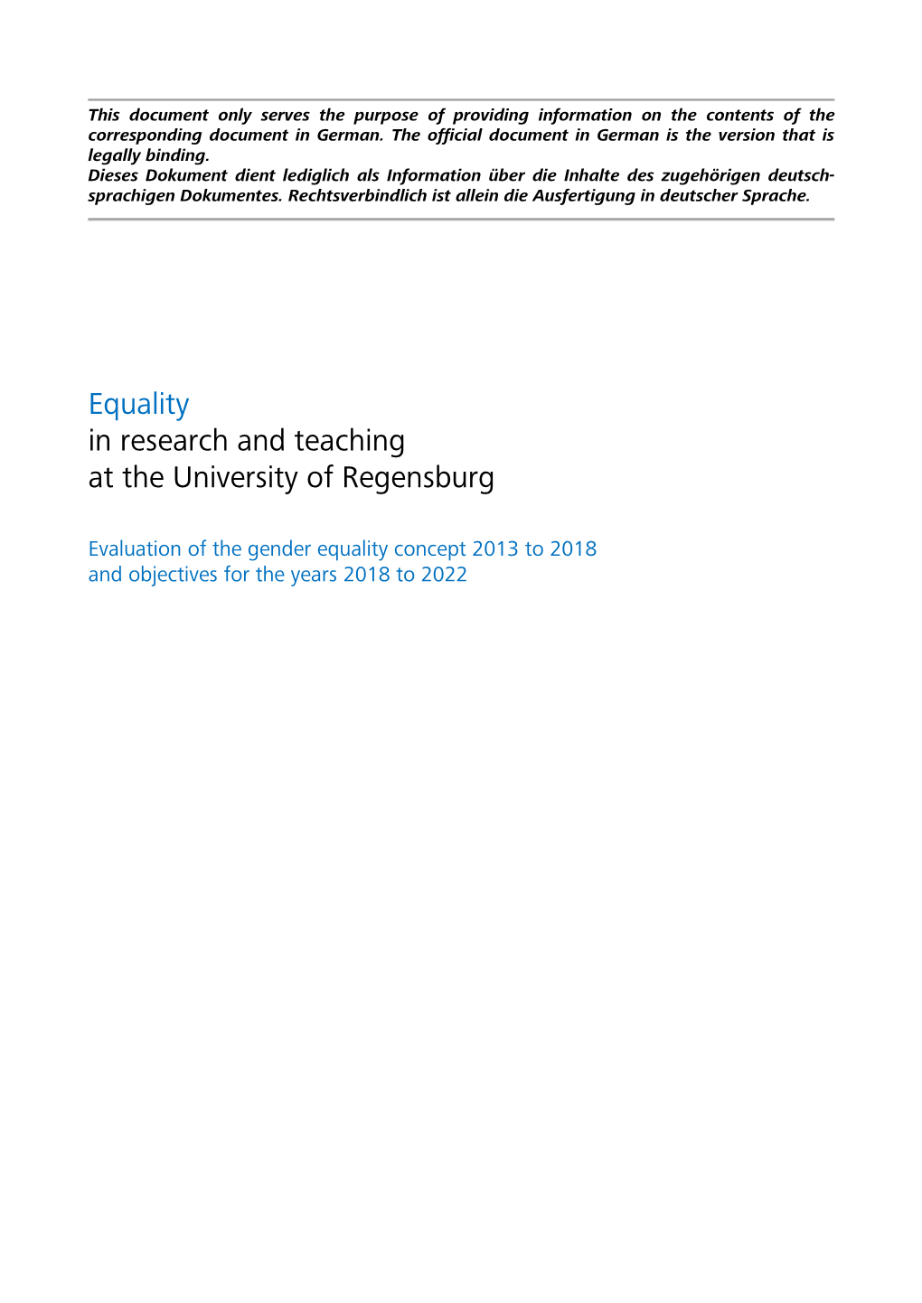 Equality in Research and Teaching at the University of Regensburg