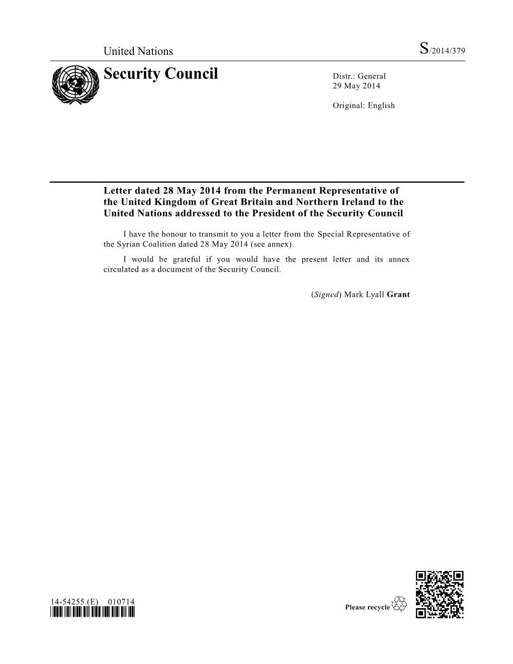 Security Council Distr.: General 29 May 2014
