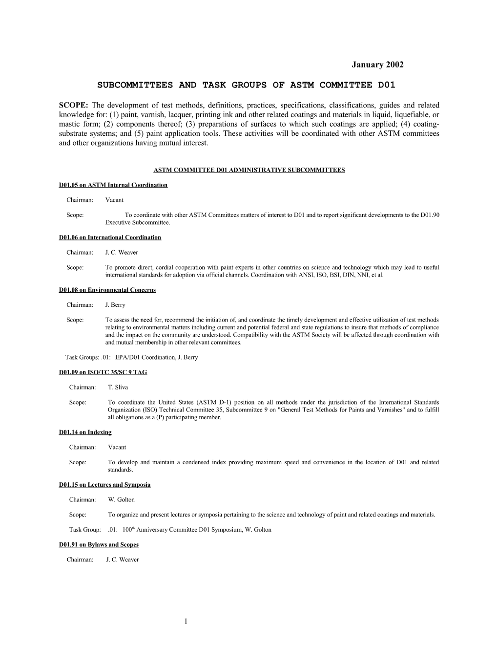 Subcommittees and Task Groups of Astm Committee D01