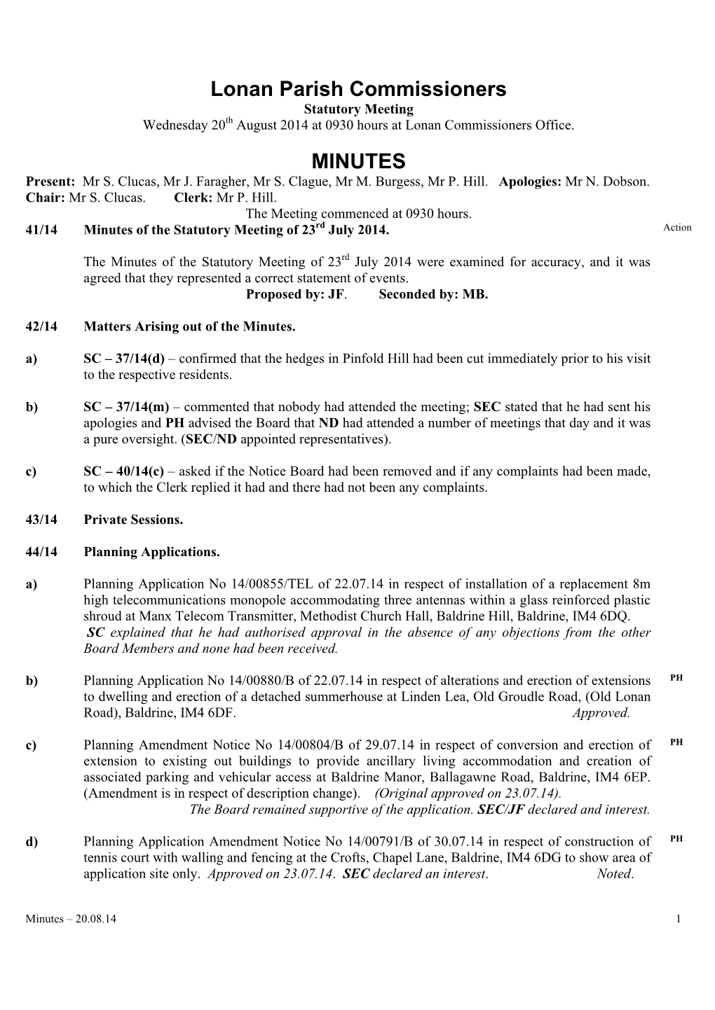 Lonan Parish Commissioners MINUTES