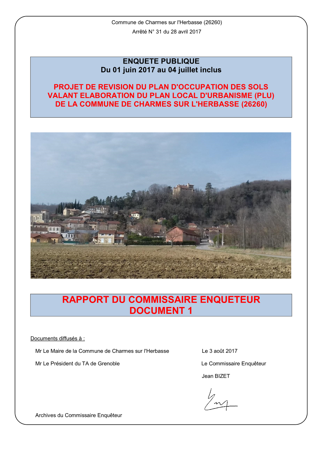 Projet De Révision Du Plan D'occupation Des Sols Valant Élaboration Du PLU De La Commune De Charmes Sur L'herbasse (26260)