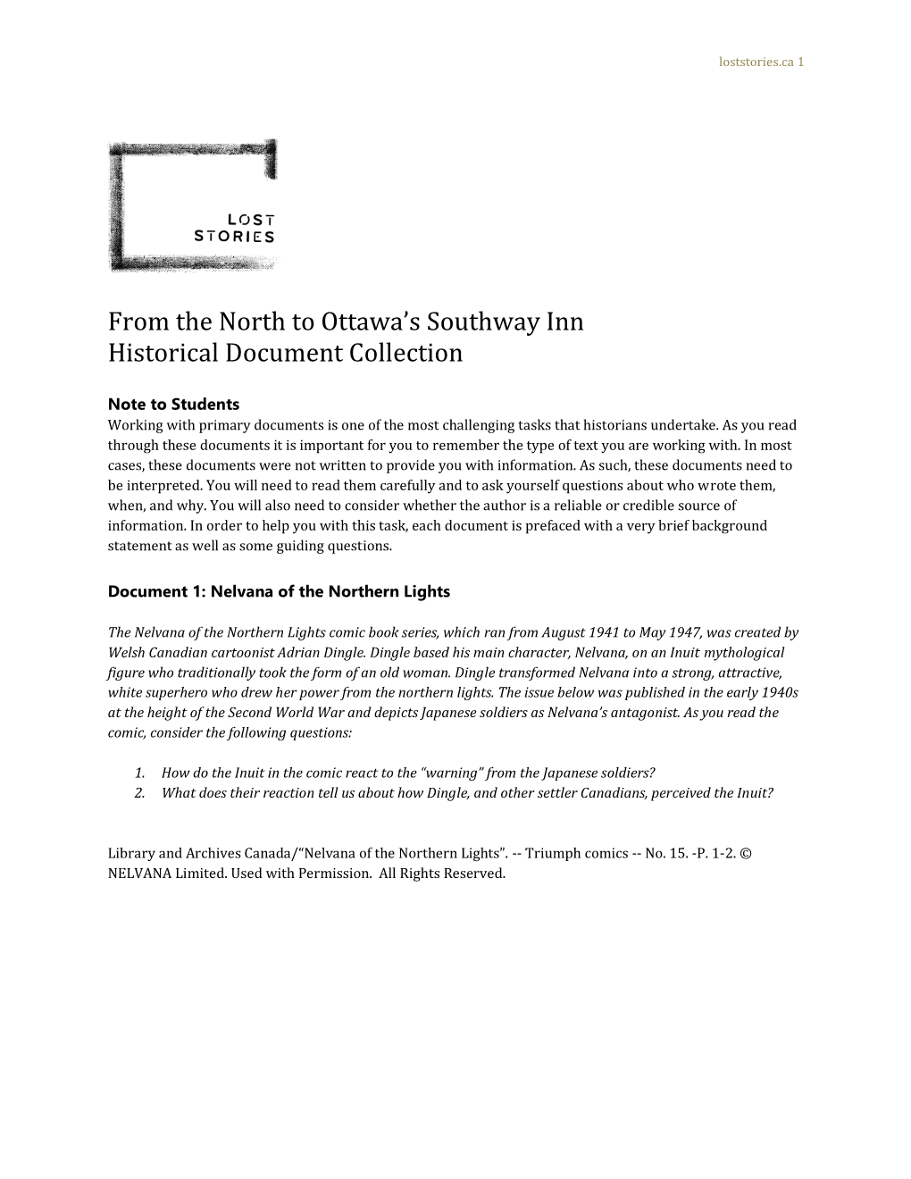 From the North to Ottawa's Southway Inn Historical Document Collection