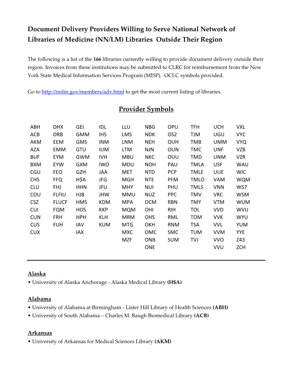 Document Delivery Providers Willing to Serve National Network of Libraries of Medicine (NN/LM) Libraries Outside Their Region