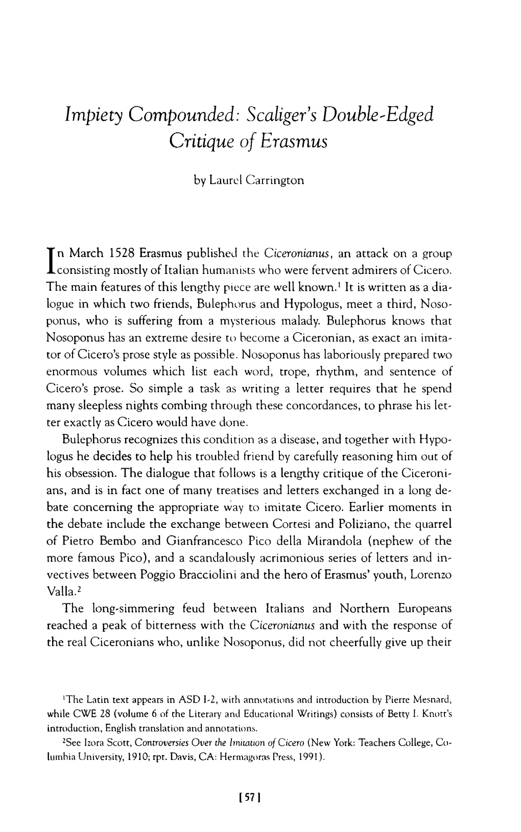 Scaliger's Double-Edged Critique of Erasmus by Laurel Carrington in March 1528 Erasmus Published