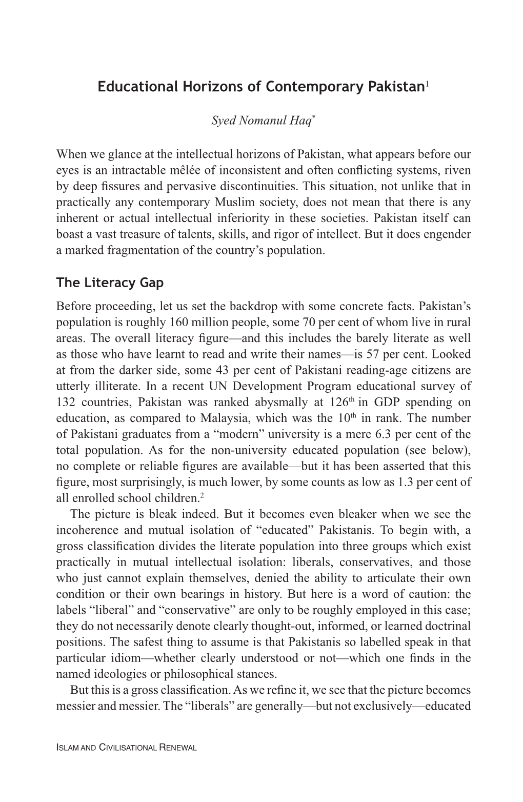 Educational Horizons of Contemporary Pakistan1