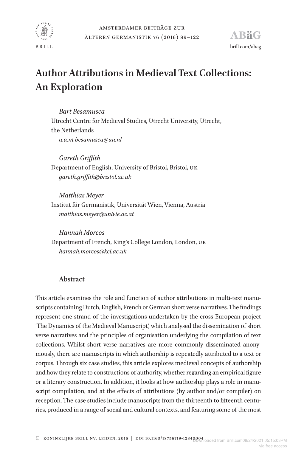 Author Attributions in Medieval Text Collections: an Exploration