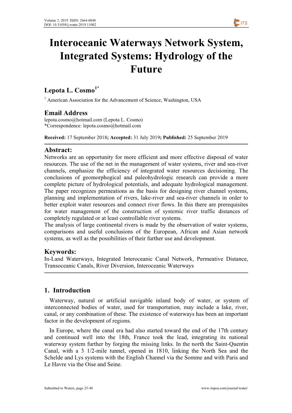 Interoceanic Waterways Network System, Integrated Systems: Hydrology of the Future