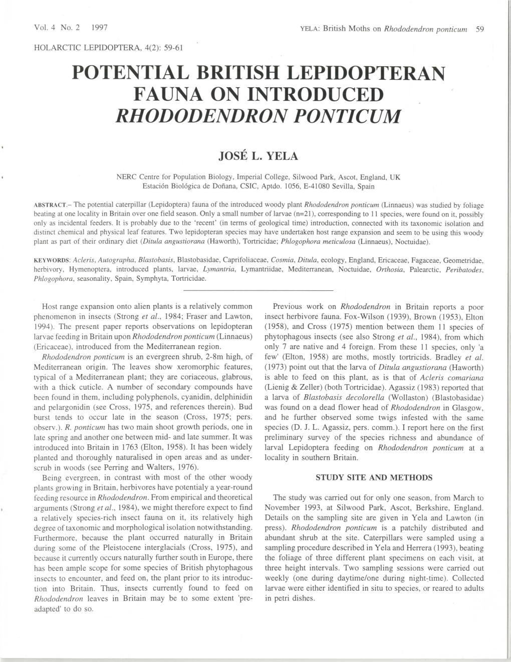 Potential British Lepidopteran Fauna on Introduced Rhododendron Ponticum