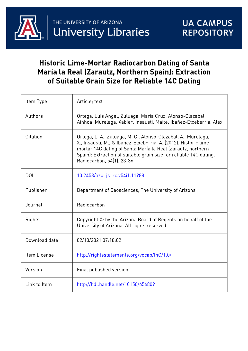 23 Historic Lime-Mortar 14C Dating of Santa María La Real