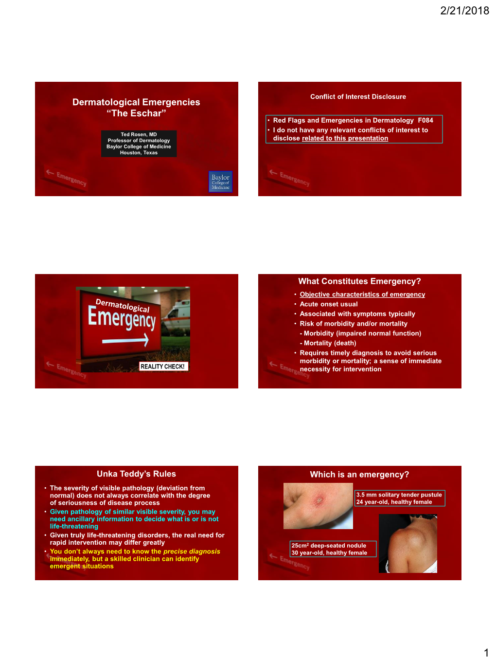 Dermatological Emergencies “The Eschar”