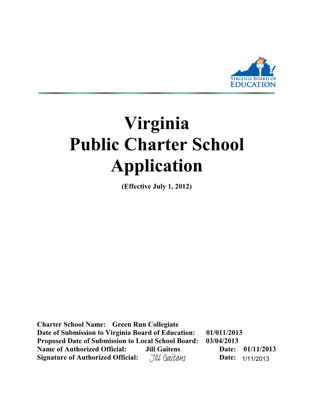 Virginia Public Charter School Application