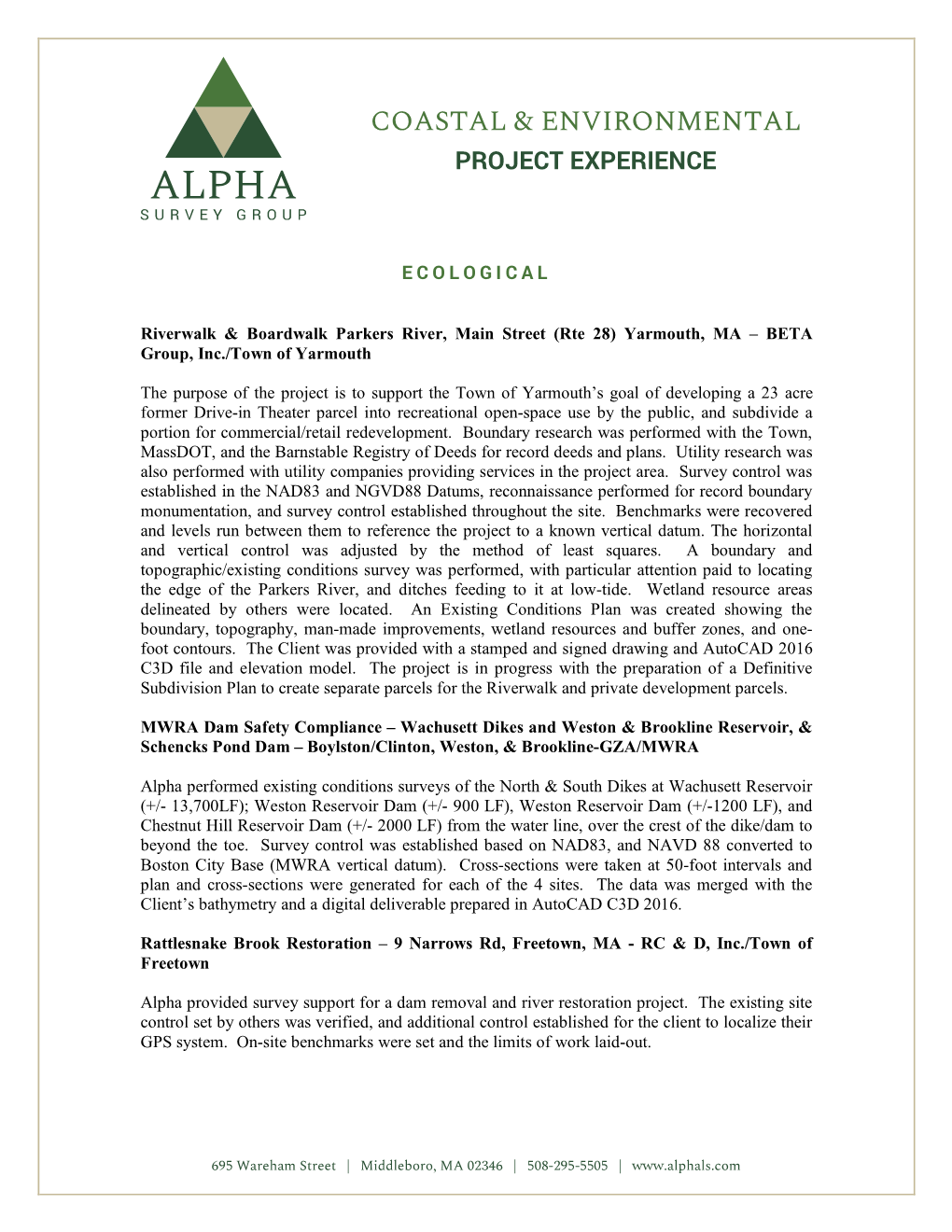 Coastal & Environmental Project Experience from Alpha Survey Group