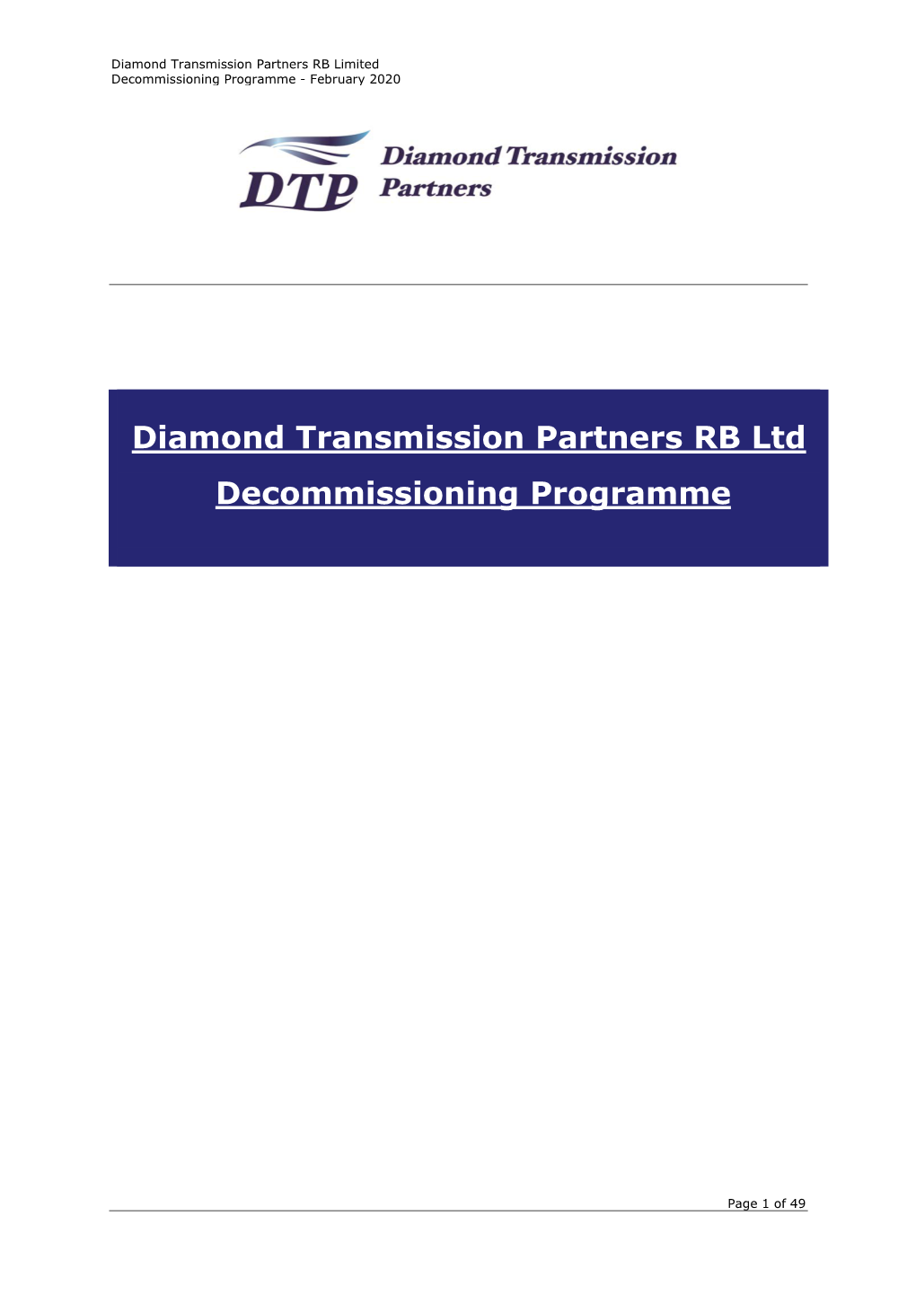 Diamond Transmission Partners RB Ltd Decommissioning Programme