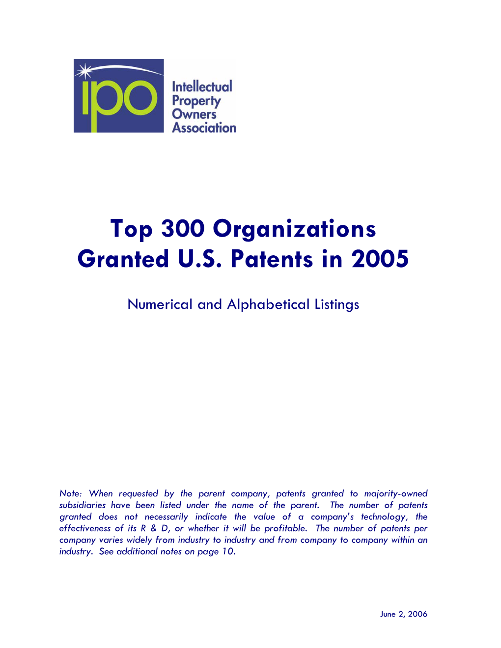 Top 300 Organizations Granted U.S. Patents in 2005