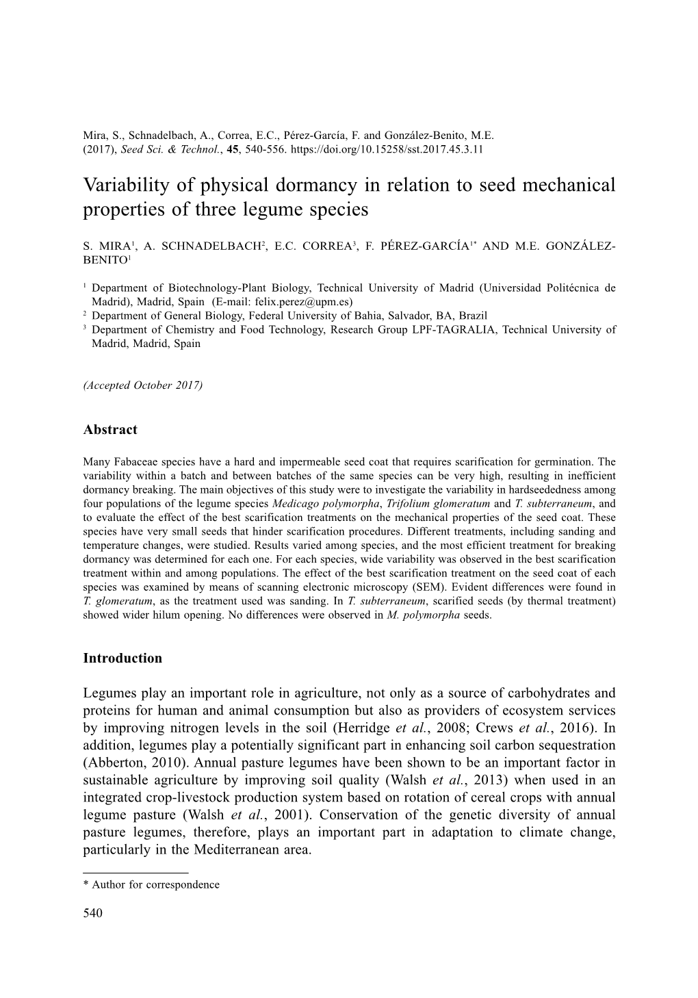 Variability of Physical Dormancy in Relation to Seed Mechanical Properties of Three Legume Species