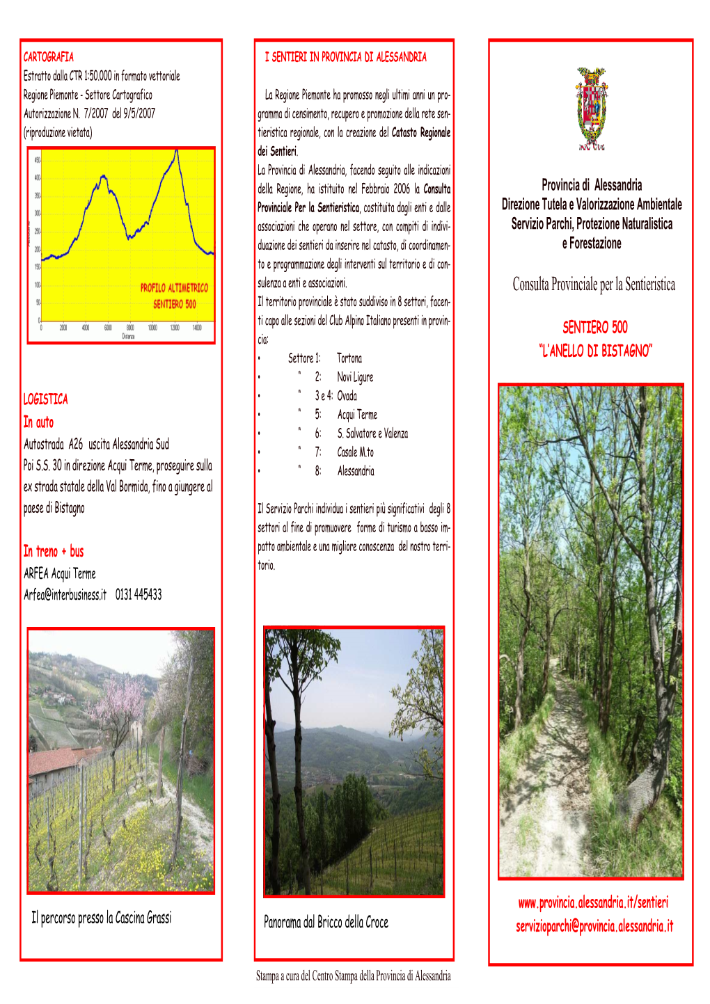 SENTIERO 500 Cia: • Settore 1: Tortona “L’ANELLO DI BISTAGNO” • “ 2: Novi Ligure LOGISTICA • “ 3 E 4: Ovada • in Auto “ 5: Acqui Terme • “ 6: S