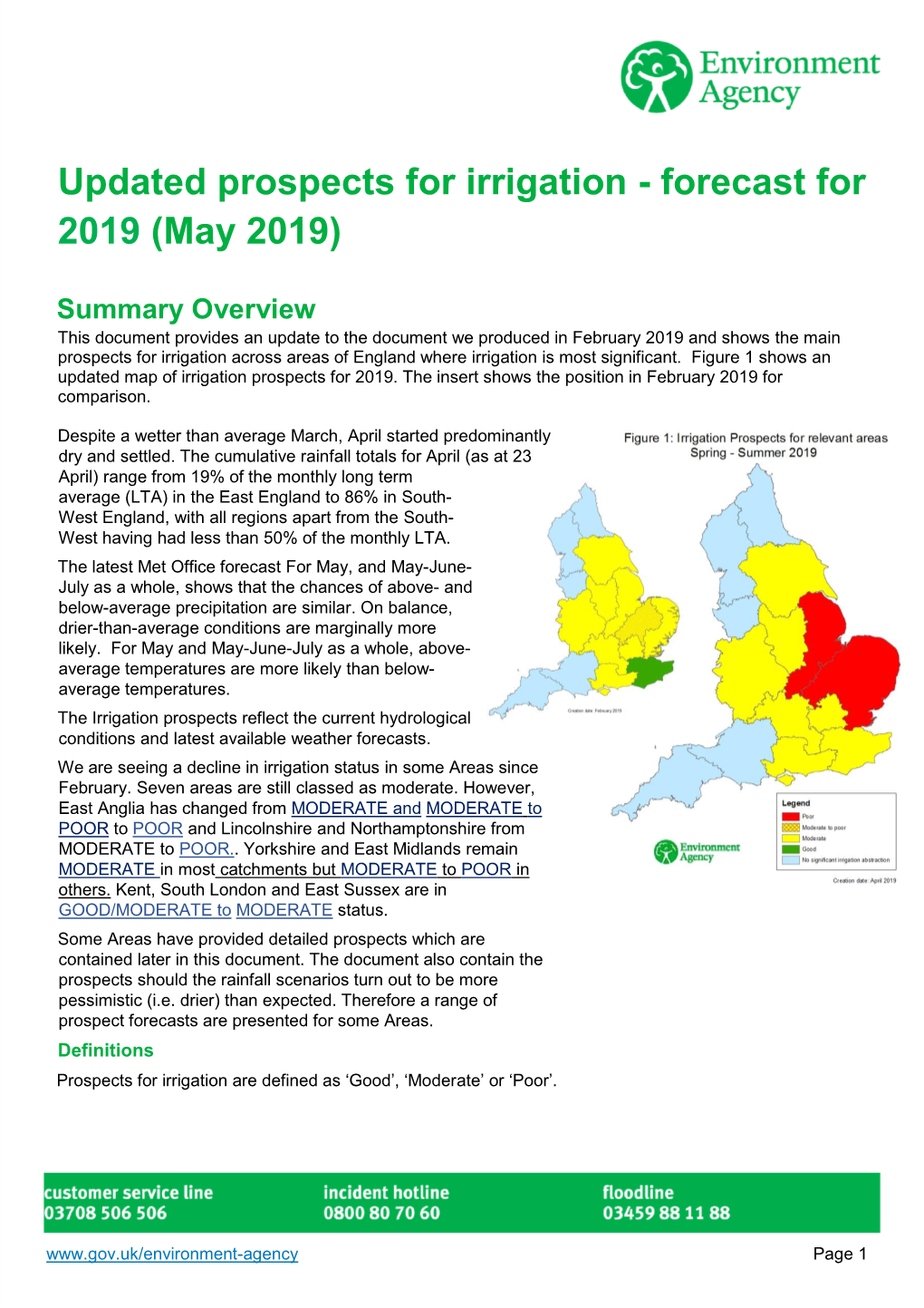 Spray Irrigation Prospects for the Thames Area for the Spring- Summer 2019 Were Expected to Be MODERATE in February 2019 and Are Still Considered MODERATE