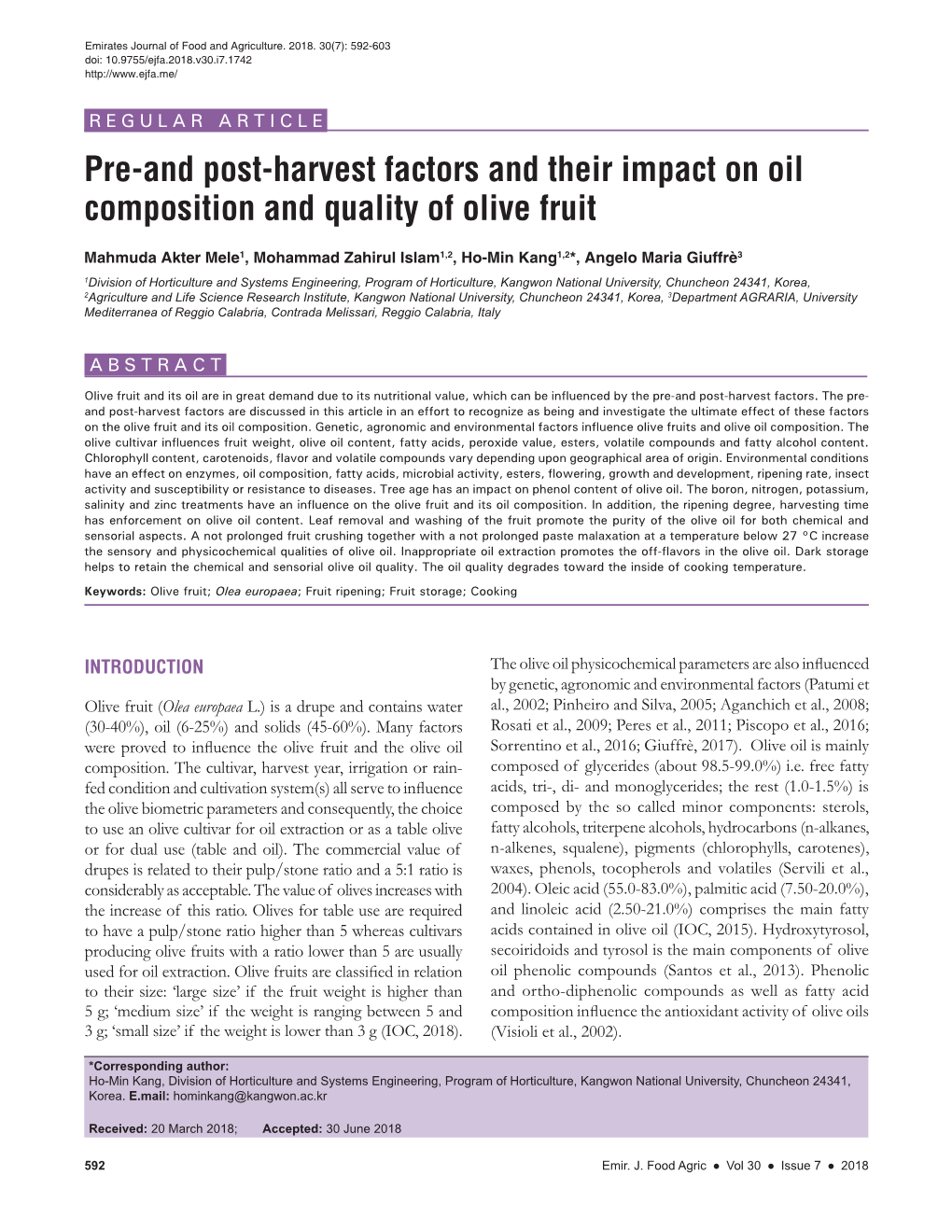 Pre-And Post-Harvest Factors and Their Impact on Oil Composition and Quality of Olive Fruit